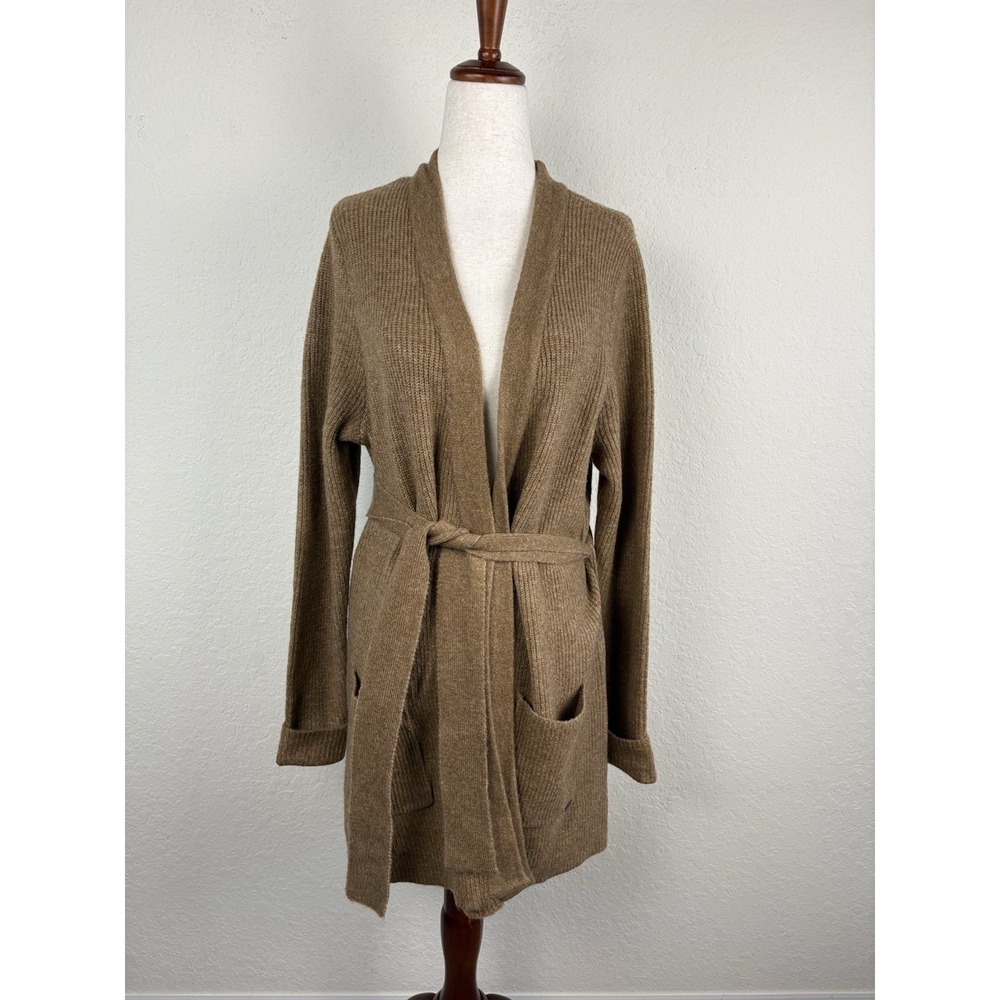 Joules Size M Belted Cardigan Long Duster Ribbed Knit Camel Tan Cozy Soft
